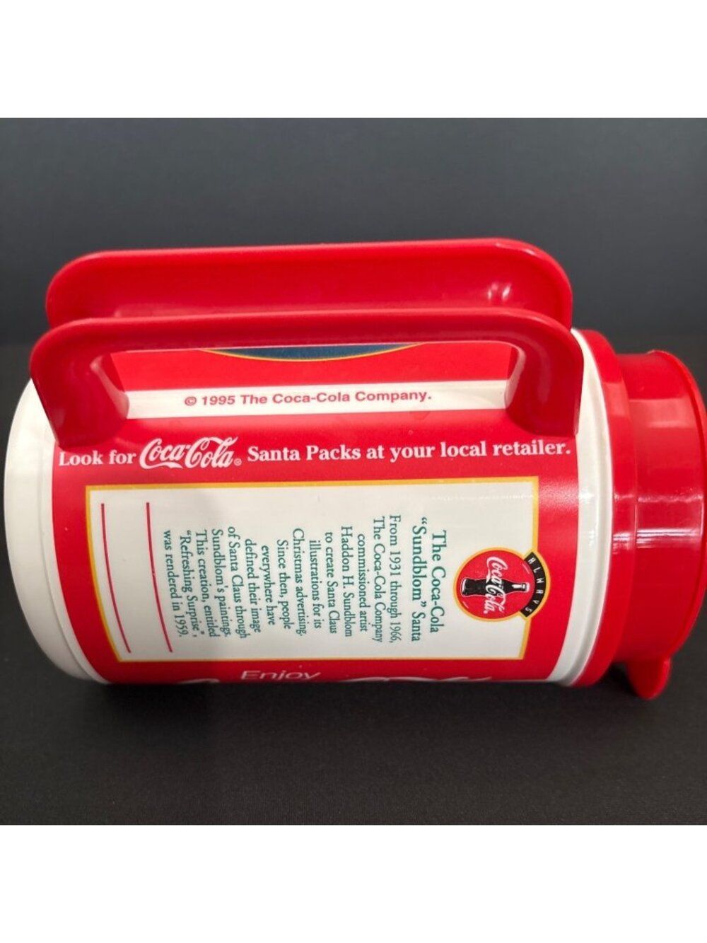 Whirley Coca-Cola Classic Christmas 1995 Sundblom Santa Plastic Mug Red Vintage - Picture 6 of 13